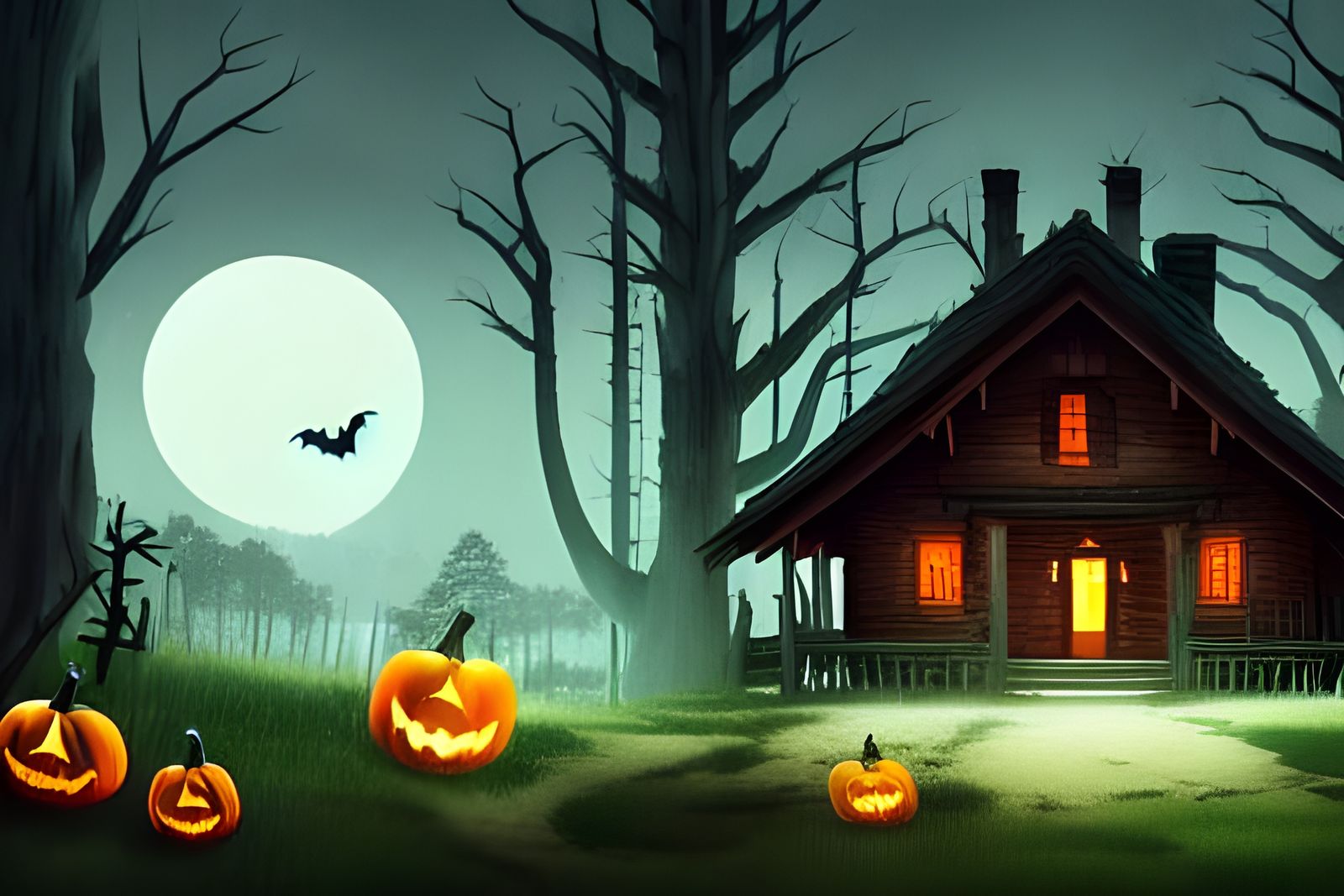 Cozy Halloween Cabin in Anime Style