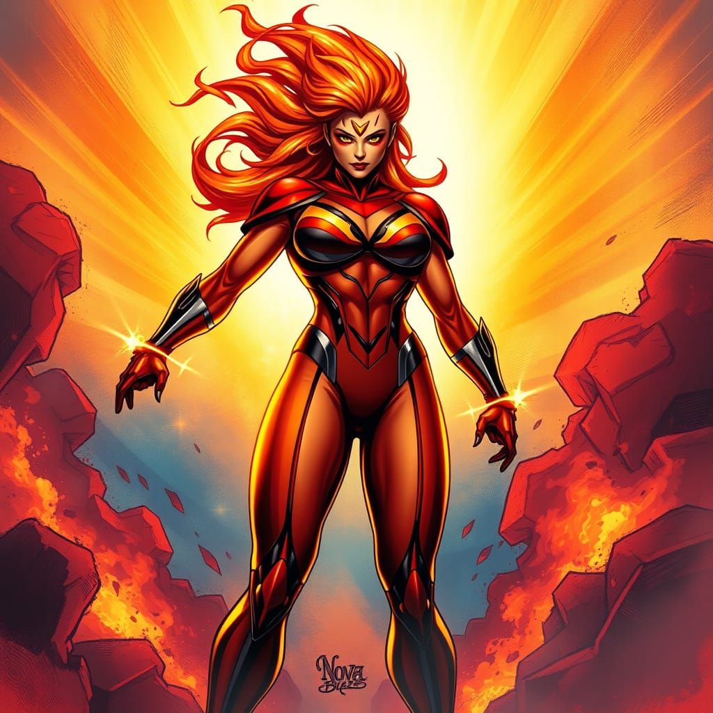 Epic Female Superhero Nova Blaze Ignites Blazing Inferno