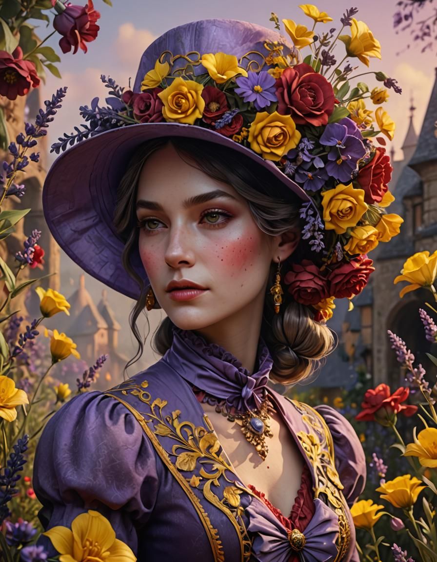 Lady in Bonnet Floral Fantasy: Matte Painting