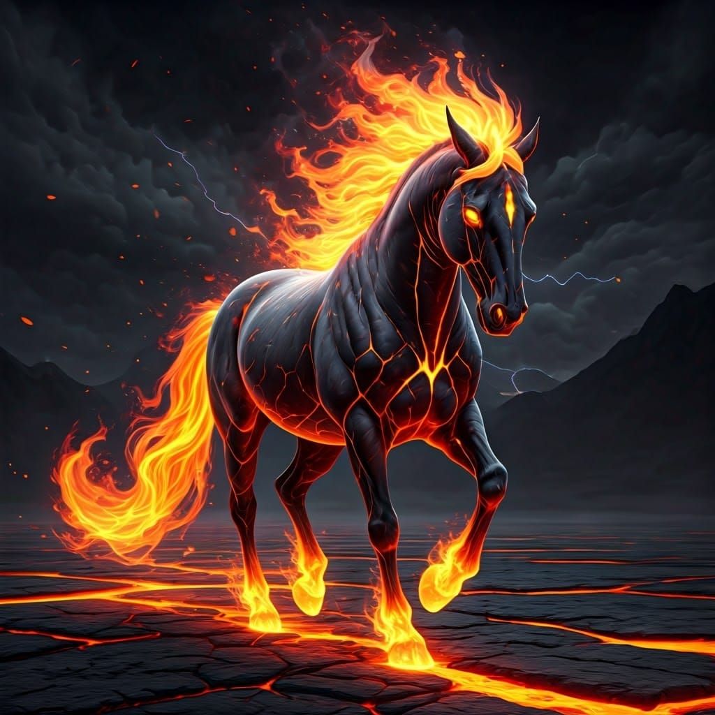 Fiery Lightning Horse in Hyperrealistic Digital Art