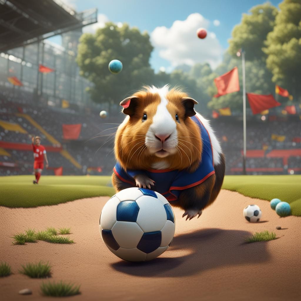 Guinea Pig Playing Soccer: Detailed Matte Painting