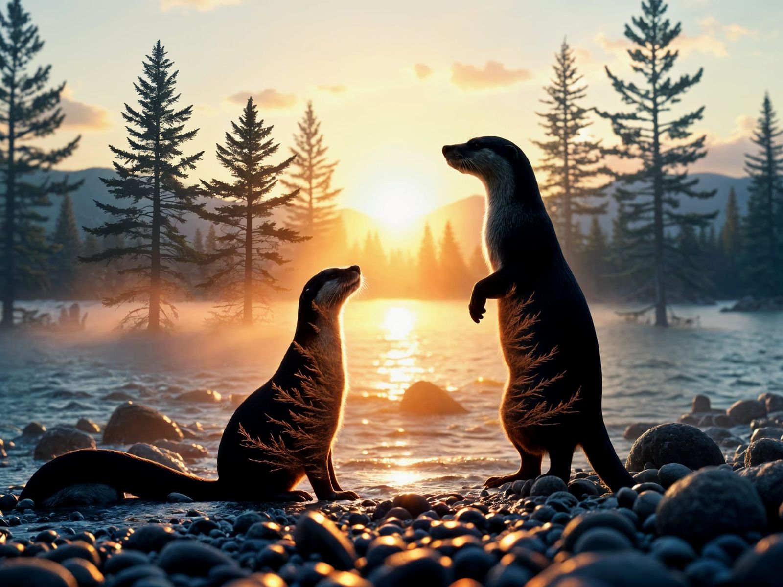 Whimsical Otter Silhouette Against a Scottish Coastal Sunset