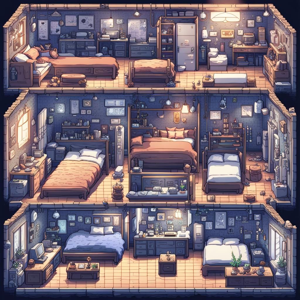 8-Bit Bedroom Inside Amoeba Cell: Anime Style