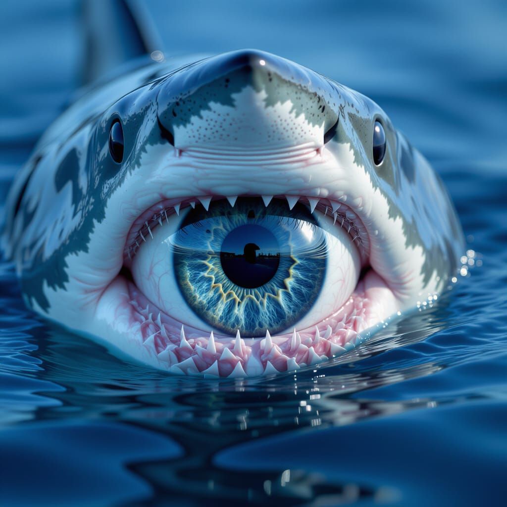 Close-Up Macro Photo of a Great White Shark Eye