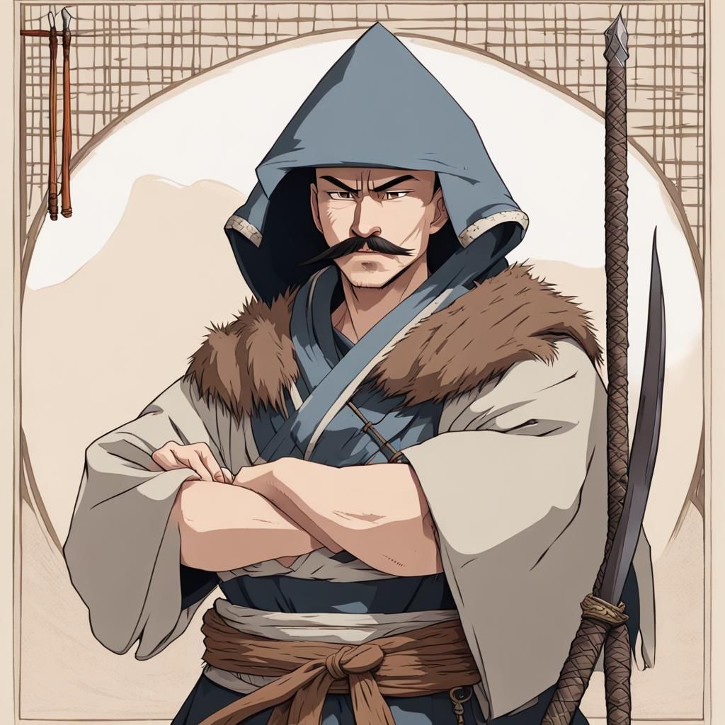 Anime Portrait of a Hun Warrior with Bow