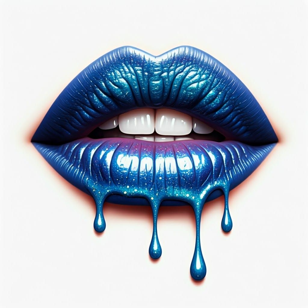 Iridescent Blue Lips Biting Pencil in 3D