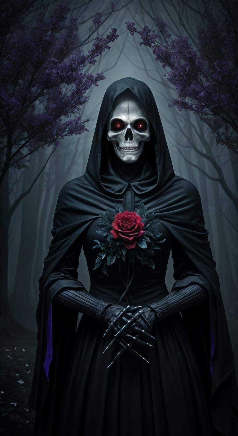 Grim Reaper Surrounded by Flowers Digital Art