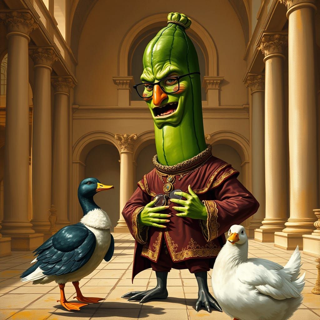 Renaissance Zucchini Debates with a Bespectacled Duck in Gra...
