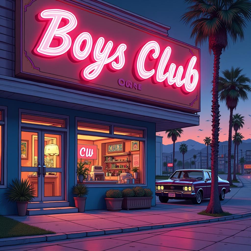 Synthwave Record Sleeve with Neon 'Boys Club' Graphic