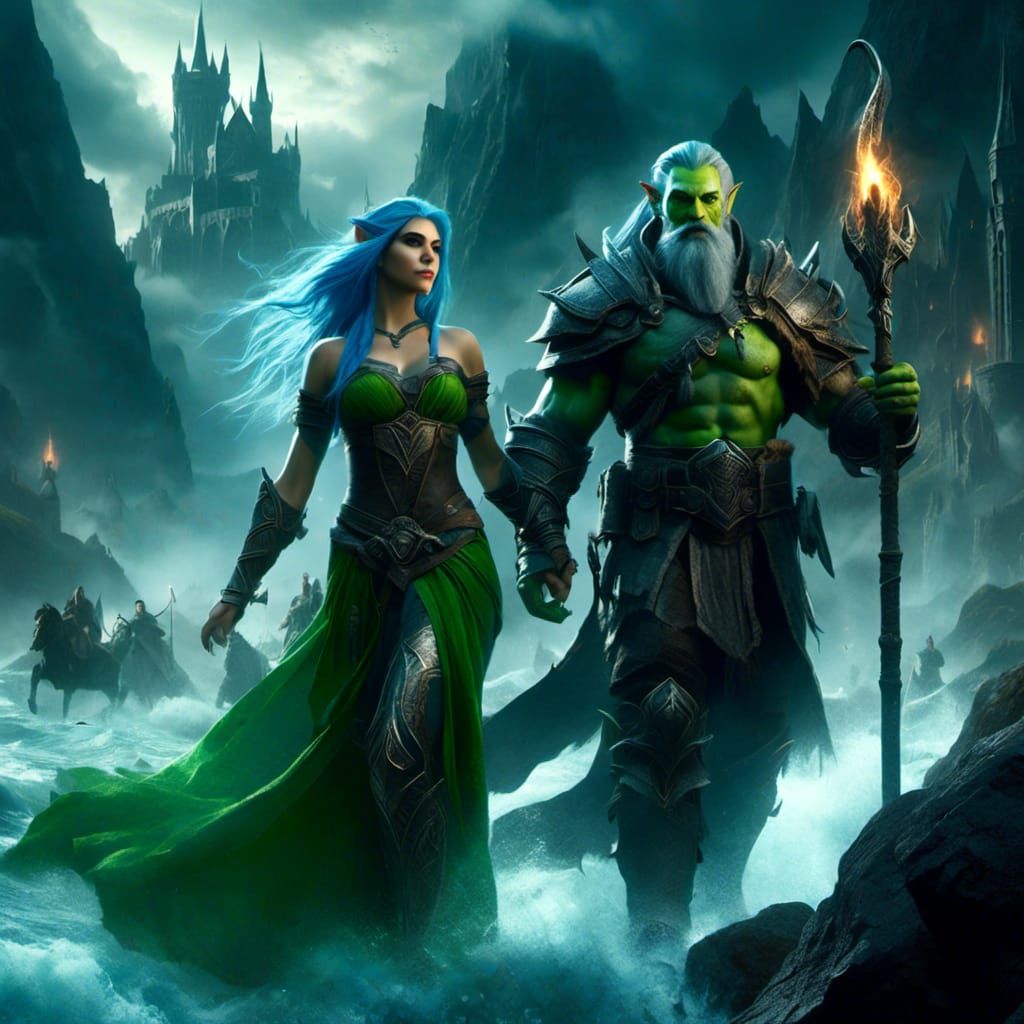Elf Sorceress and Orc Warrior in Digital Painting