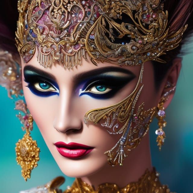 Ornate Fabergé Model Portrait in Digital Art Style