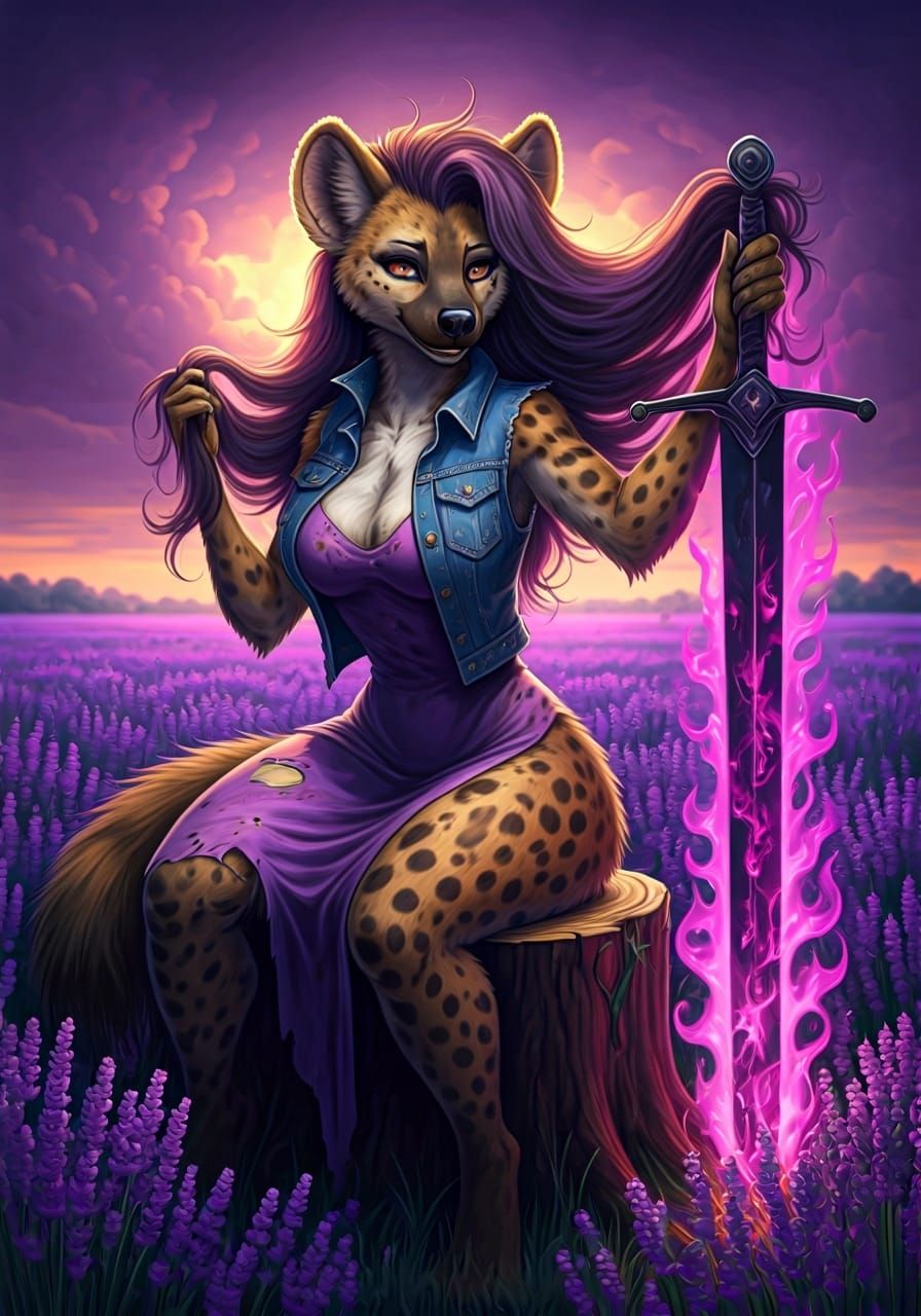 Furry Hyena with Claymore Sword: Rembrandt Illustration