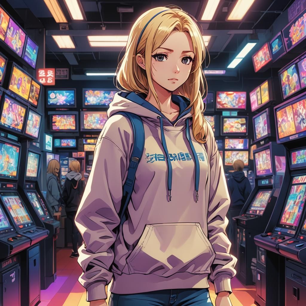 Anime Princess at Tokyo Game Center in Vibrant Flat Style