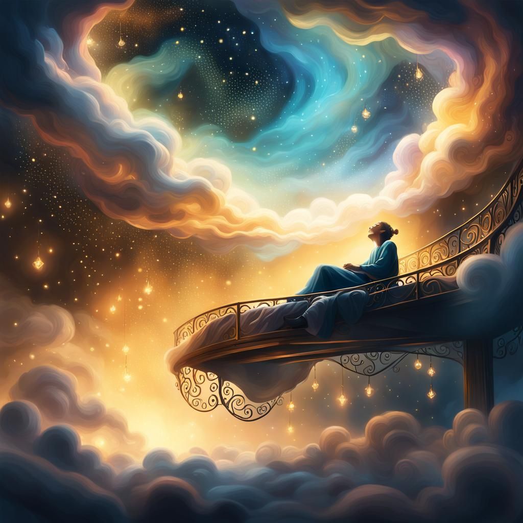 Dreamlike Fantasy Art: Sleeping Person Amidst Ethereal Light...