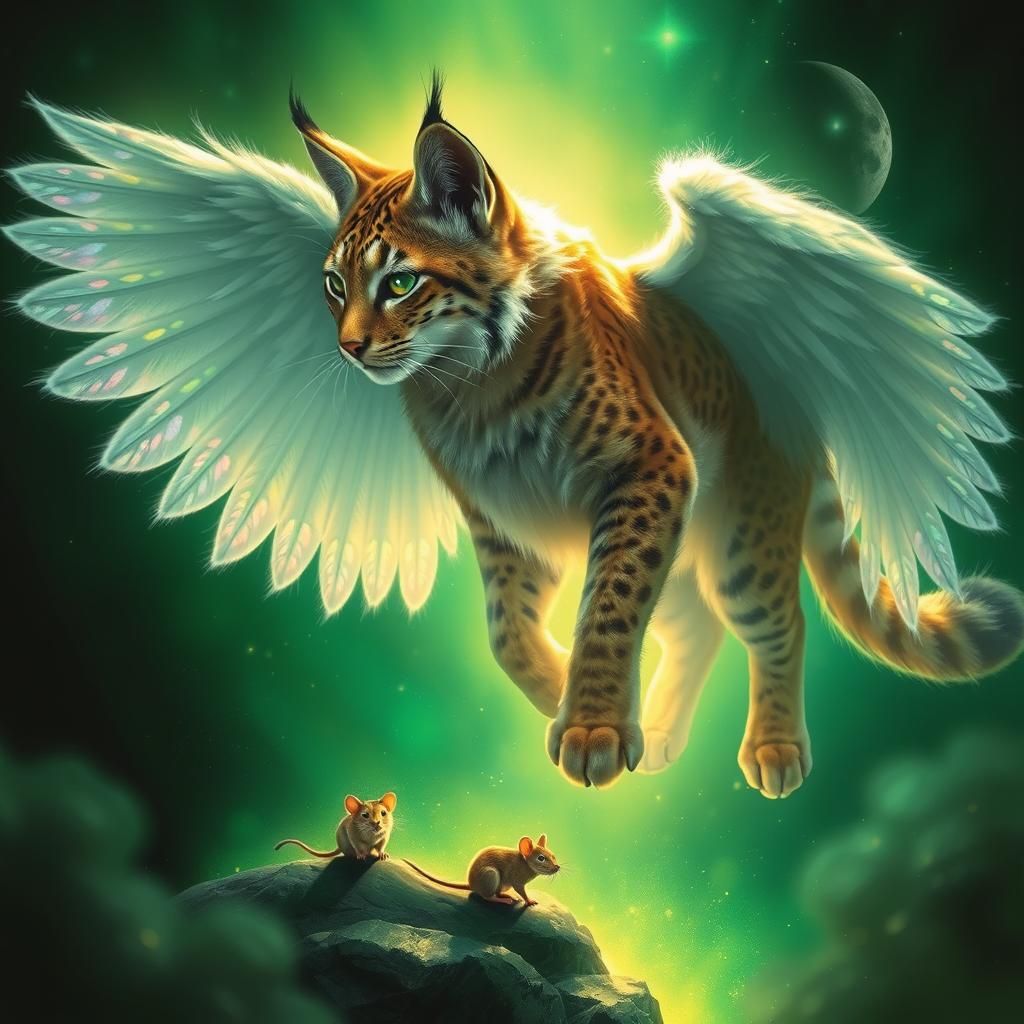 Winged Lynx and Mouse in Green Dimension