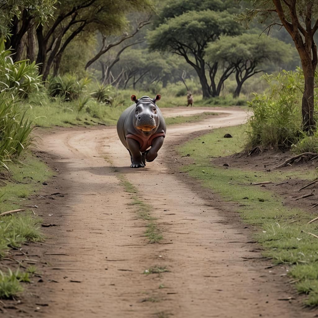 Bunny-Eared Hippo Hops on Safari Path