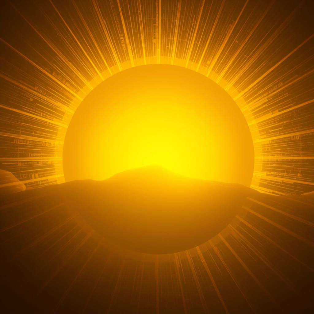 Radiant Yellow Sun and Energy Waves in Futuristic Style