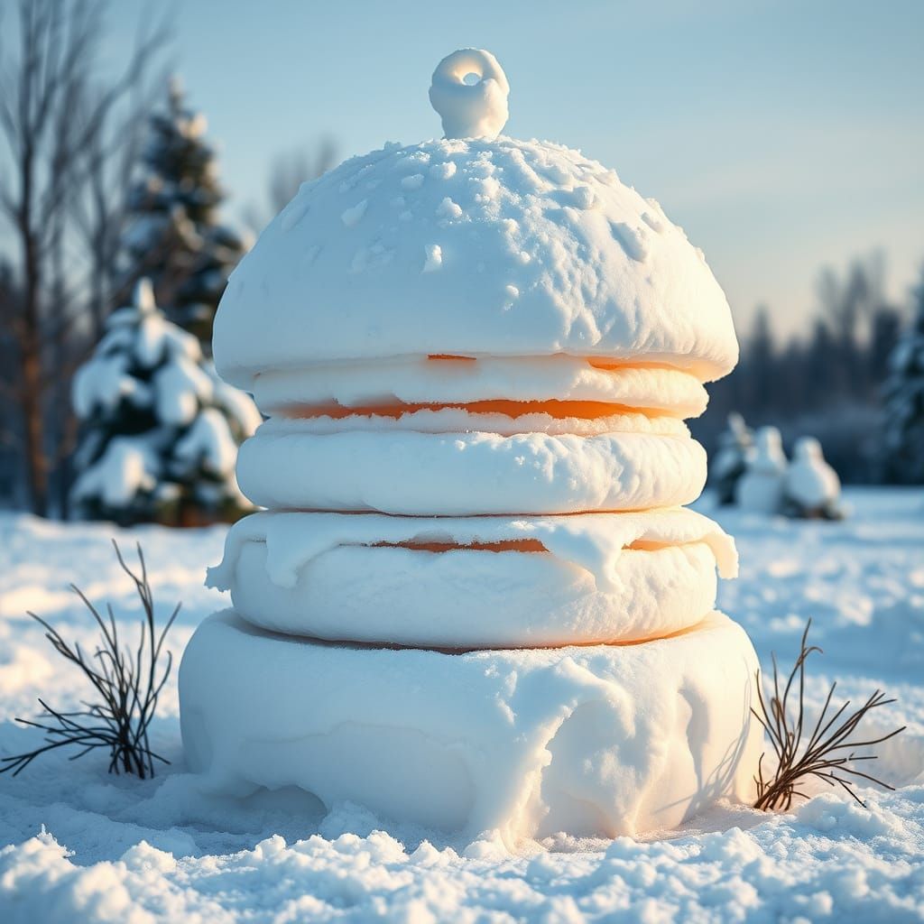 Snow Hamburger Sculpture in High-Definition Fine Art