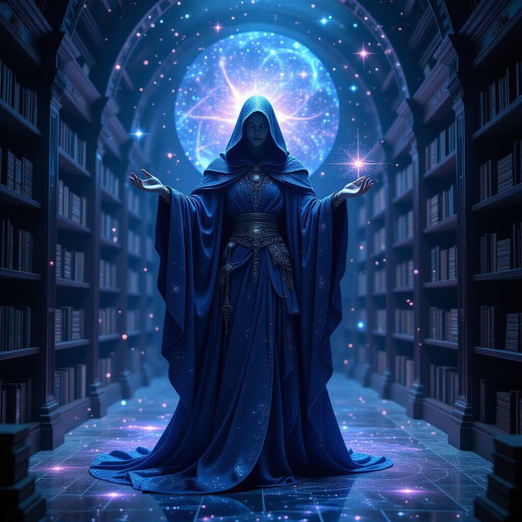 Celestial Cartographer Tracing Comet Paths in Dark Fantasy S...