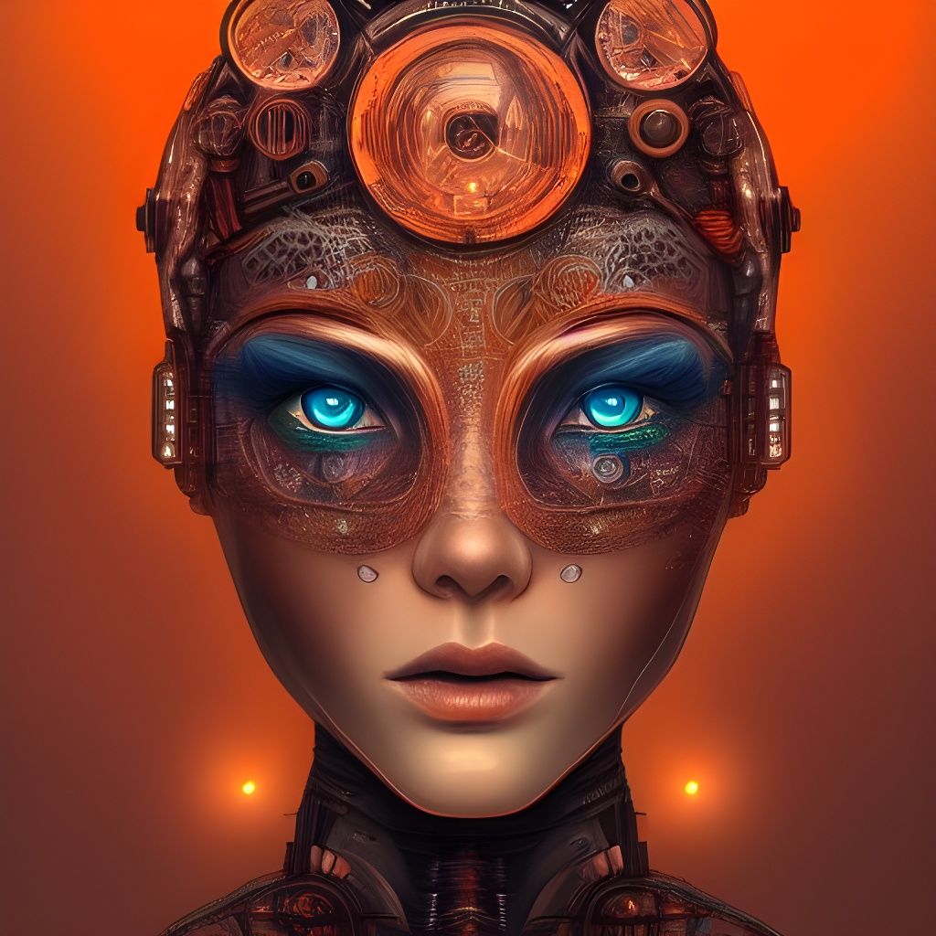 Intricate Copper Robot Enchantress Portrait in Oil Painting ...