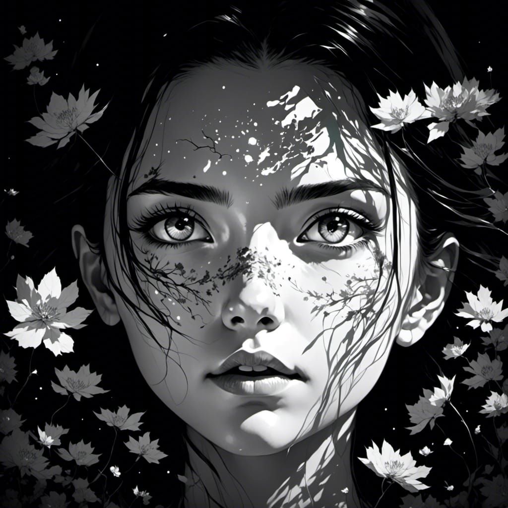 Woman's Eyes: A Sea of Blossoms in Muted Rainbow