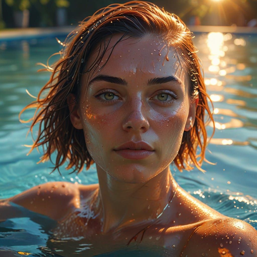 Refreshing Summer Swim: Hyper-Realistic Digital Portrait