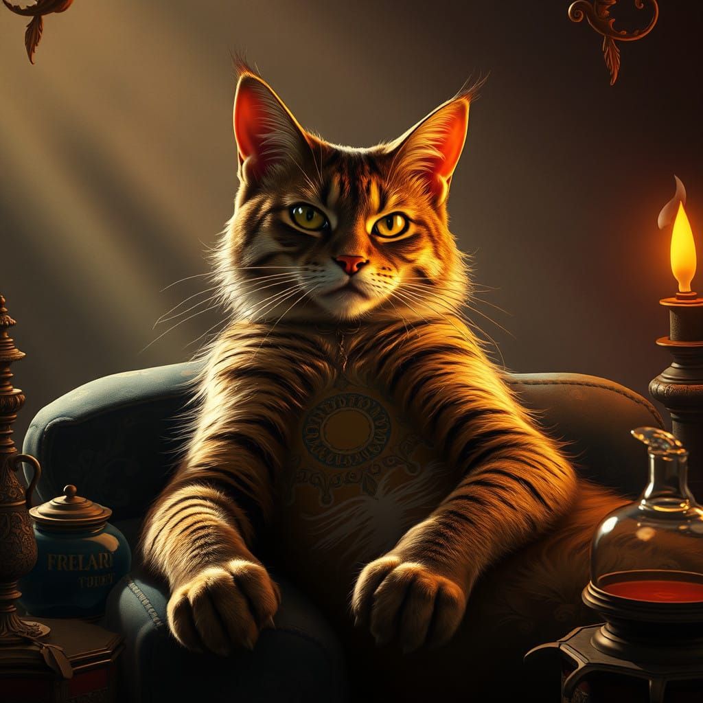 Suave Cat in Mystical French Environment