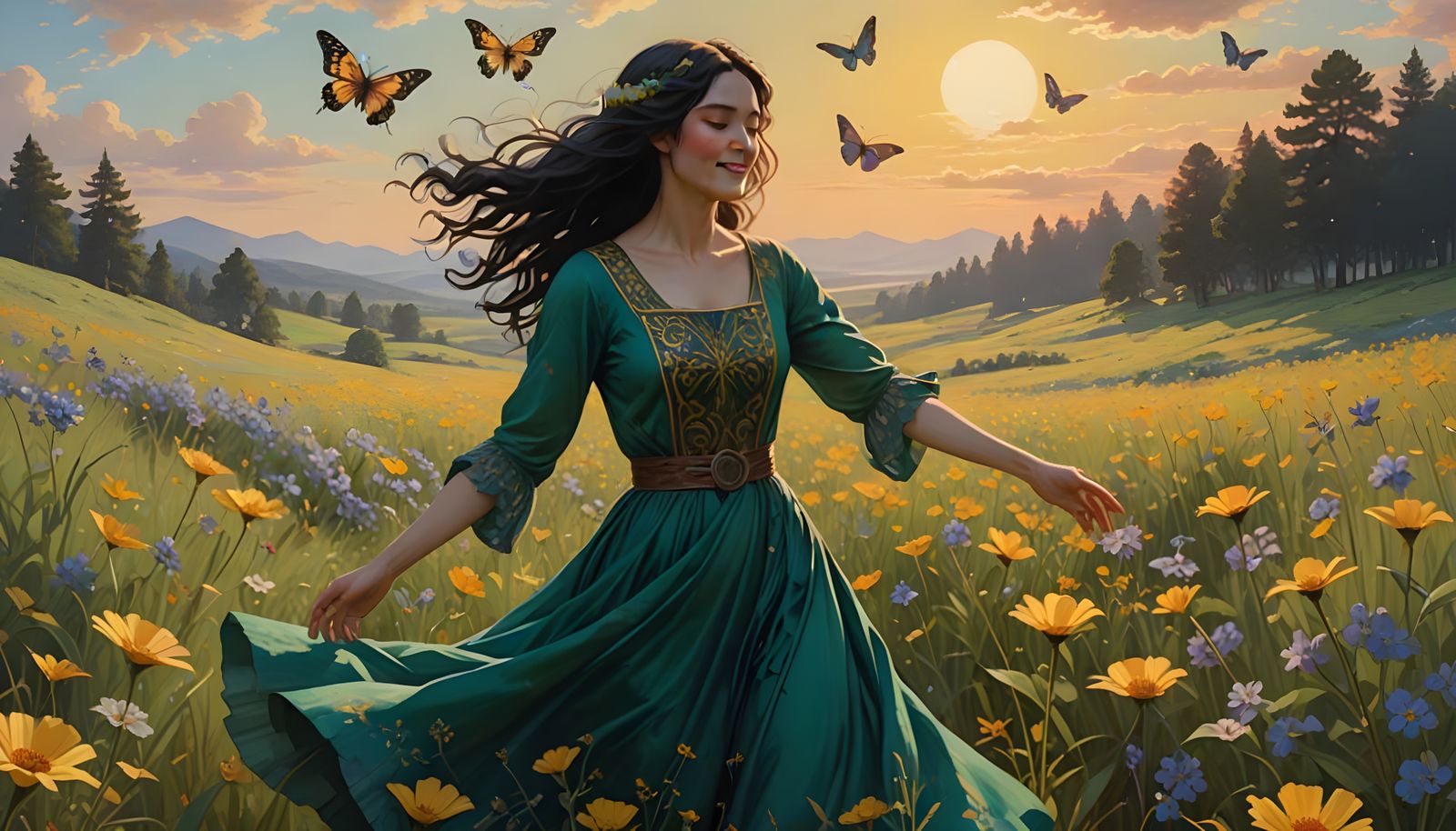 Vibrant Joy in a Sunlit Meadow, in Watercolor Style