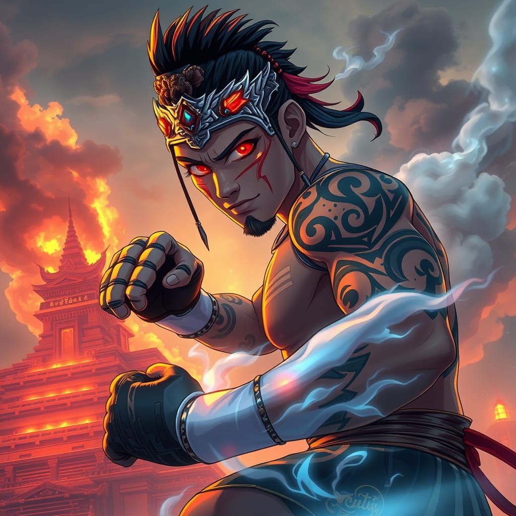 Muay Thai Warrior in Anime Style on Ziggurat