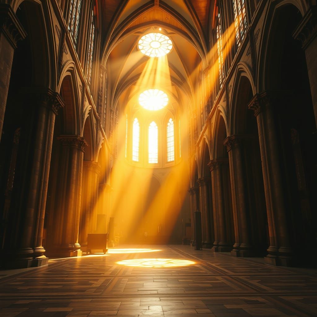 Golden Light Illuminates a Sacred Cathedral Space