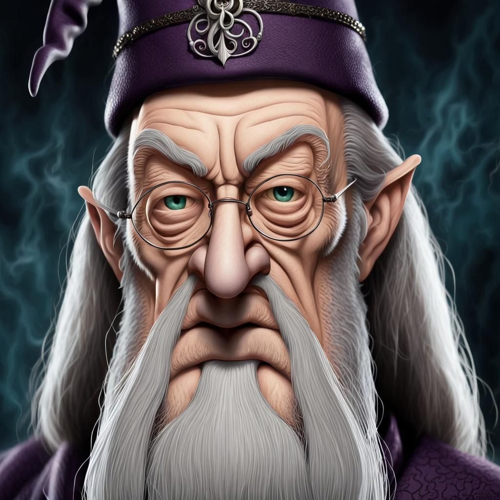 Wicked Dumbledore Caricature with Pointy Nose