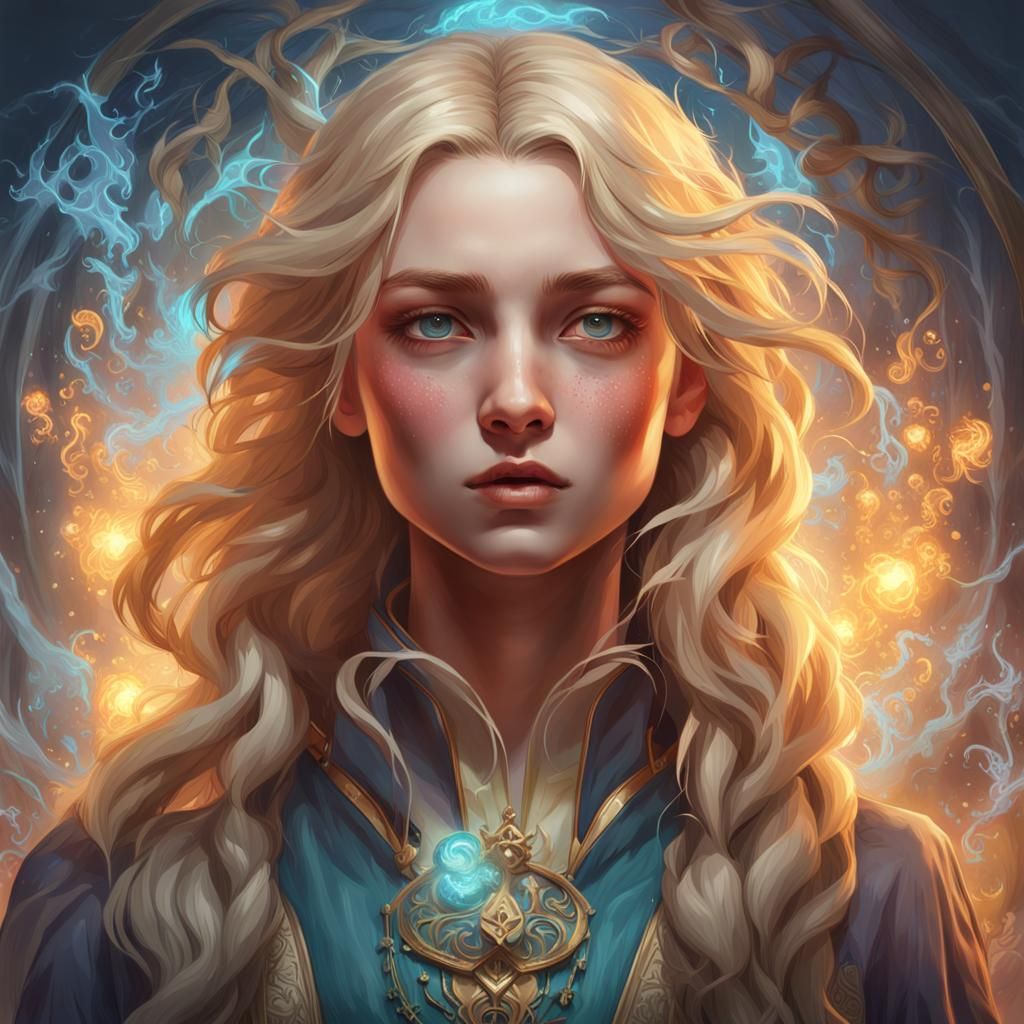 Blonde Girl Summoning Spirit: Detailed 8K Portrait