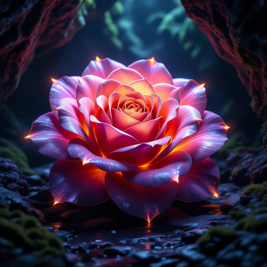 Giant Luminescent Rose Formation in Ethereal Cavern