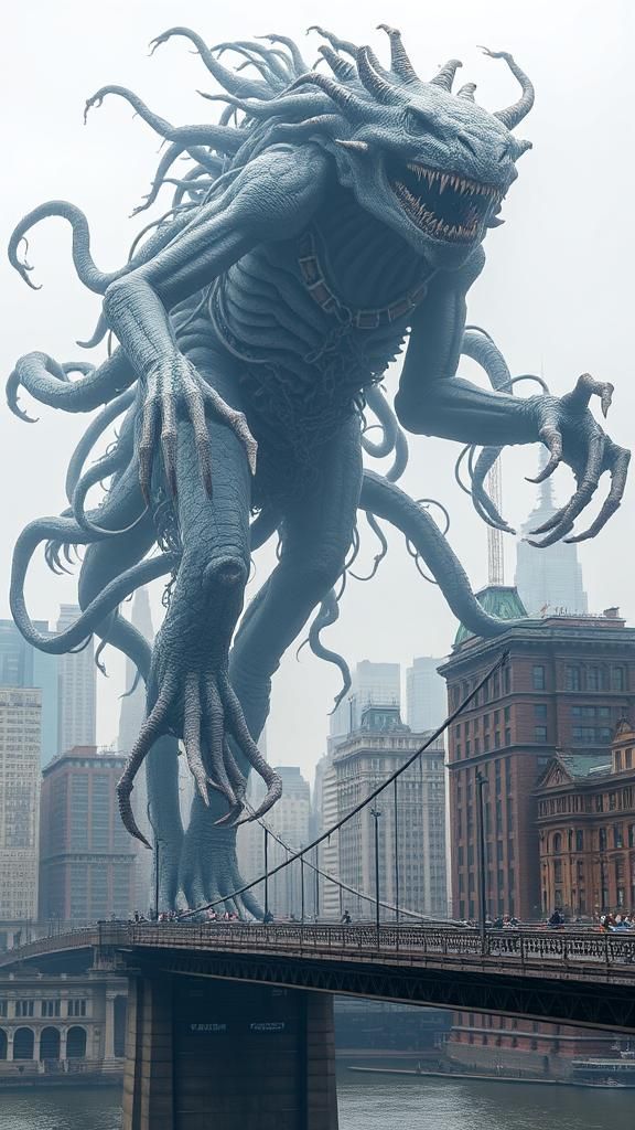Undead Biomechanical Creature Towers Over Manhattan