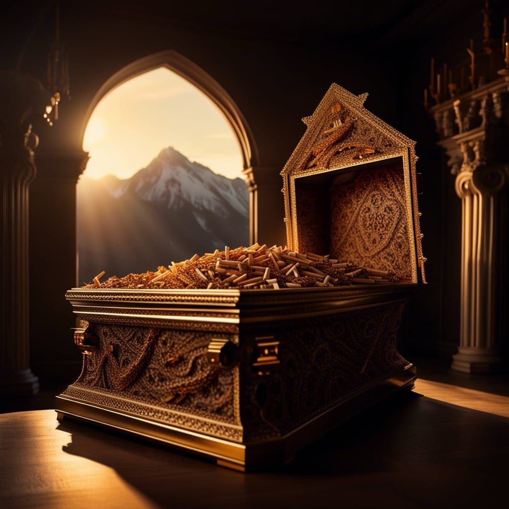 Sinister Coffin in Palace with Cigarette Mountain