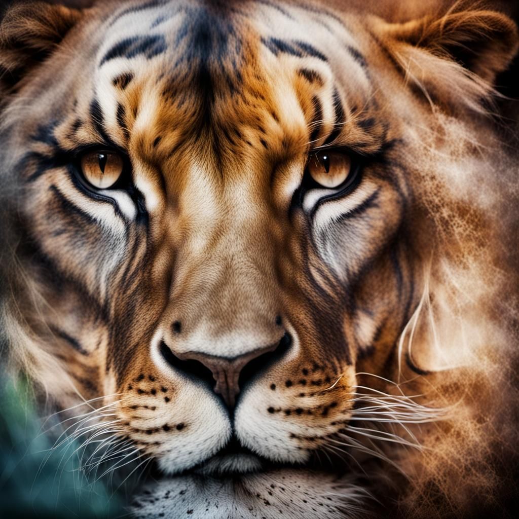 Lion and Tiger Double Exposure Portrait