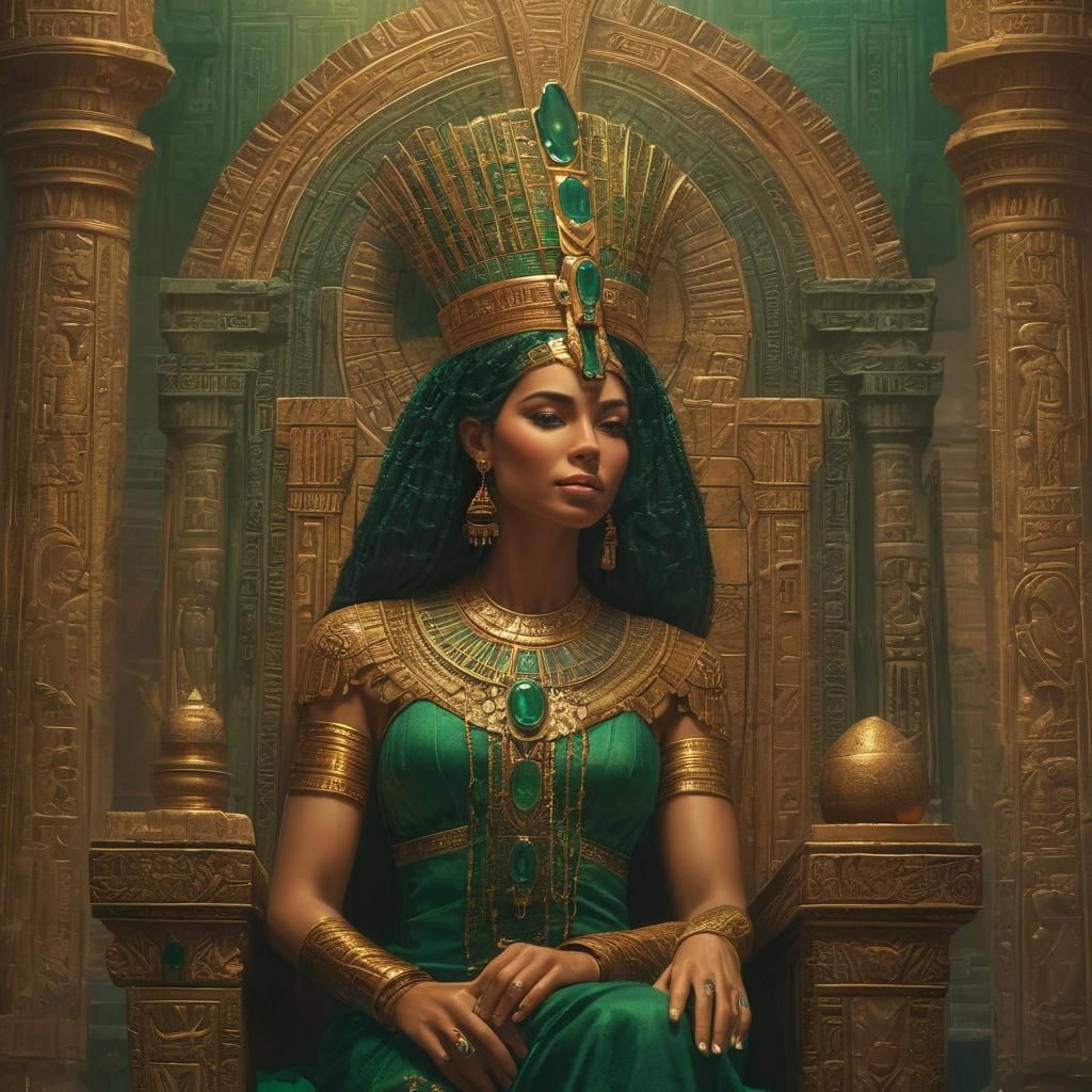 Egyptian Queen on Golden Throne in Fantasy Art