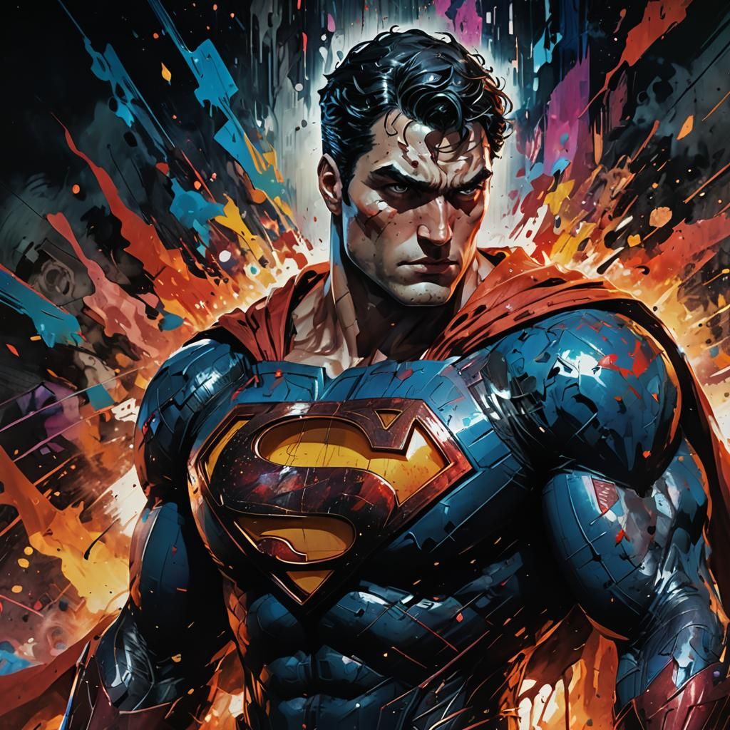 Dark Fantasy Superman-Inspired Hero in Cosmic Horror Art