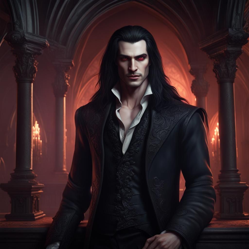 Handsome Vampire Portrait in Detailed Fantasy Art