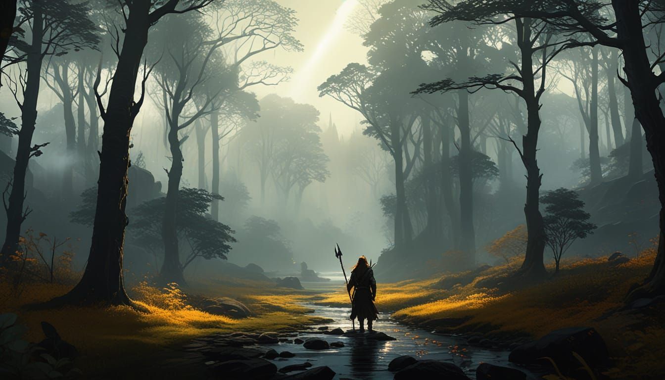 Golden Druid Elf in Dark Fantasy Sketchbook Style