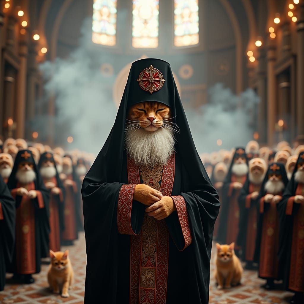Cats in Orthodox Procession in Russian Church