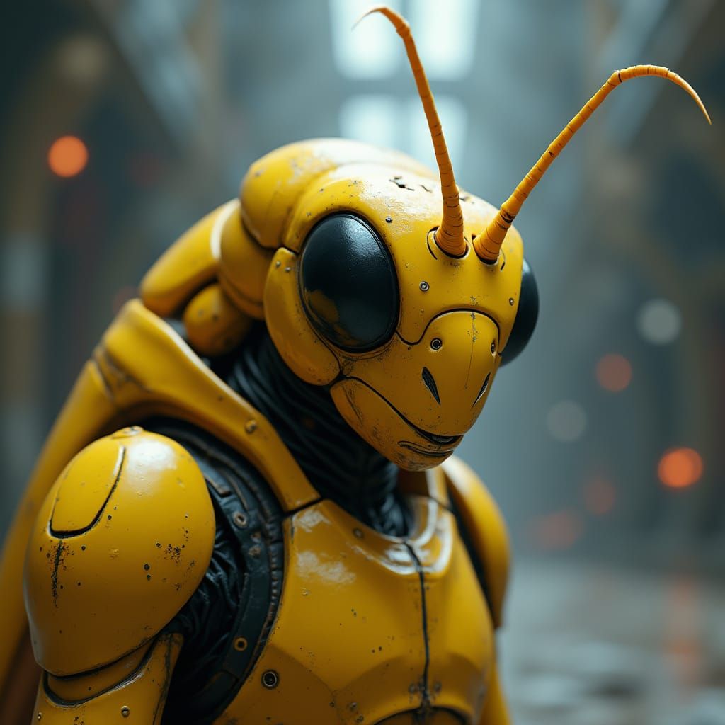 Sci-Fi Grasshopper Warrior in Spaceport