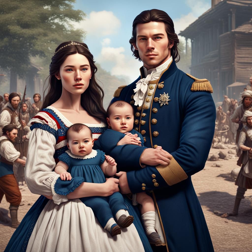 Revolutionary War Couple and Baby: Detailed Digital Painting