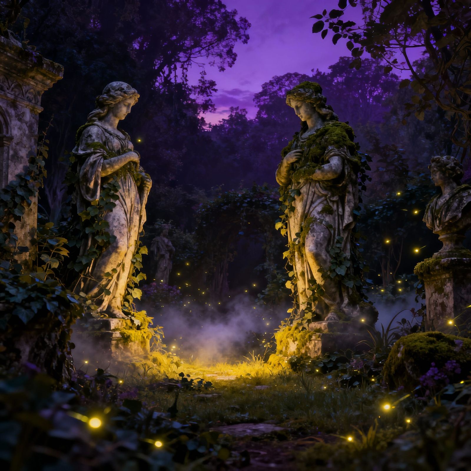 Enchanted Garden Statues Reclaimed by Nature