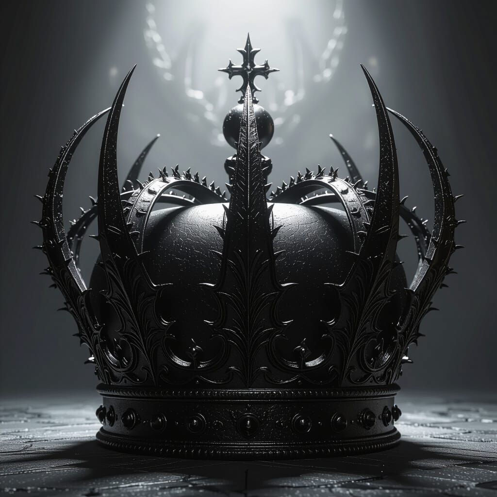 Gothic Black Metal Crown with Single Giant Horn
