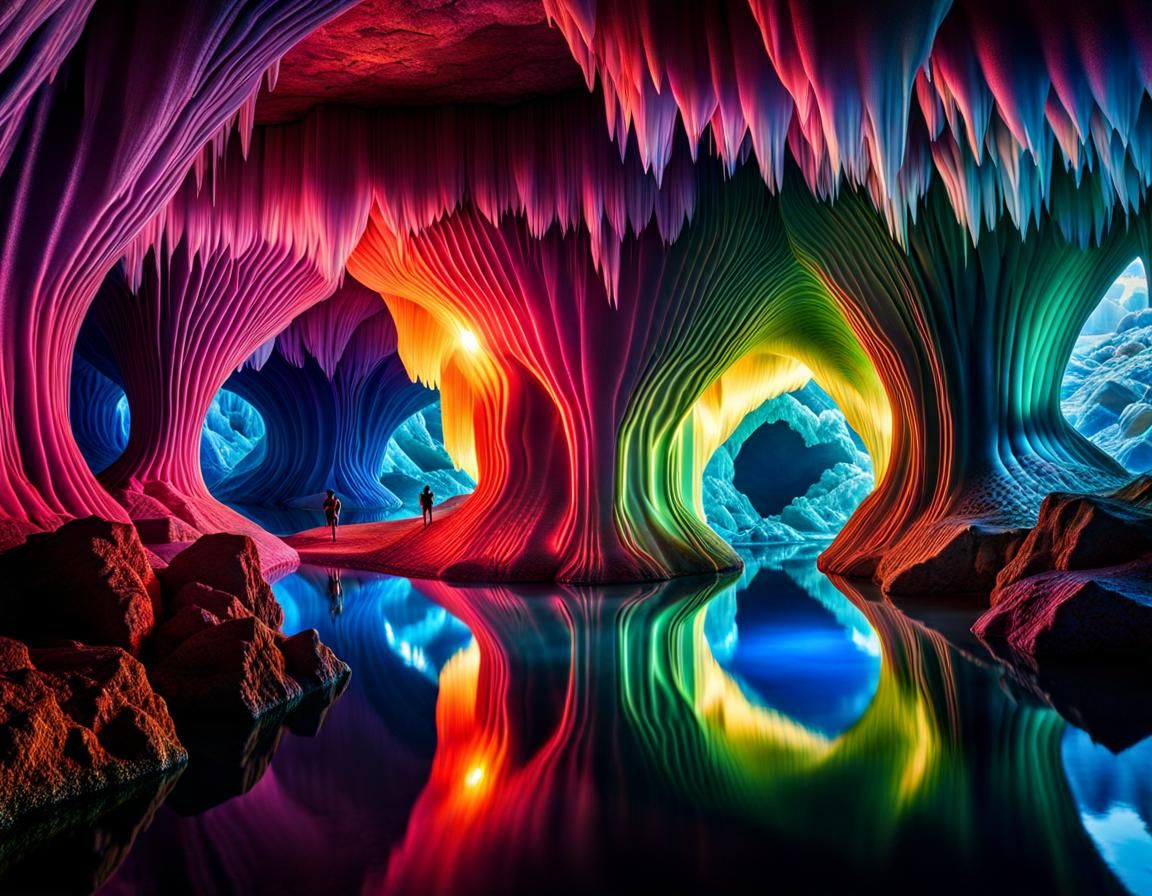 a crystal cave submerged in water