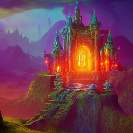 Psychedelic Fantasy Castle in Detailed Matte Painting