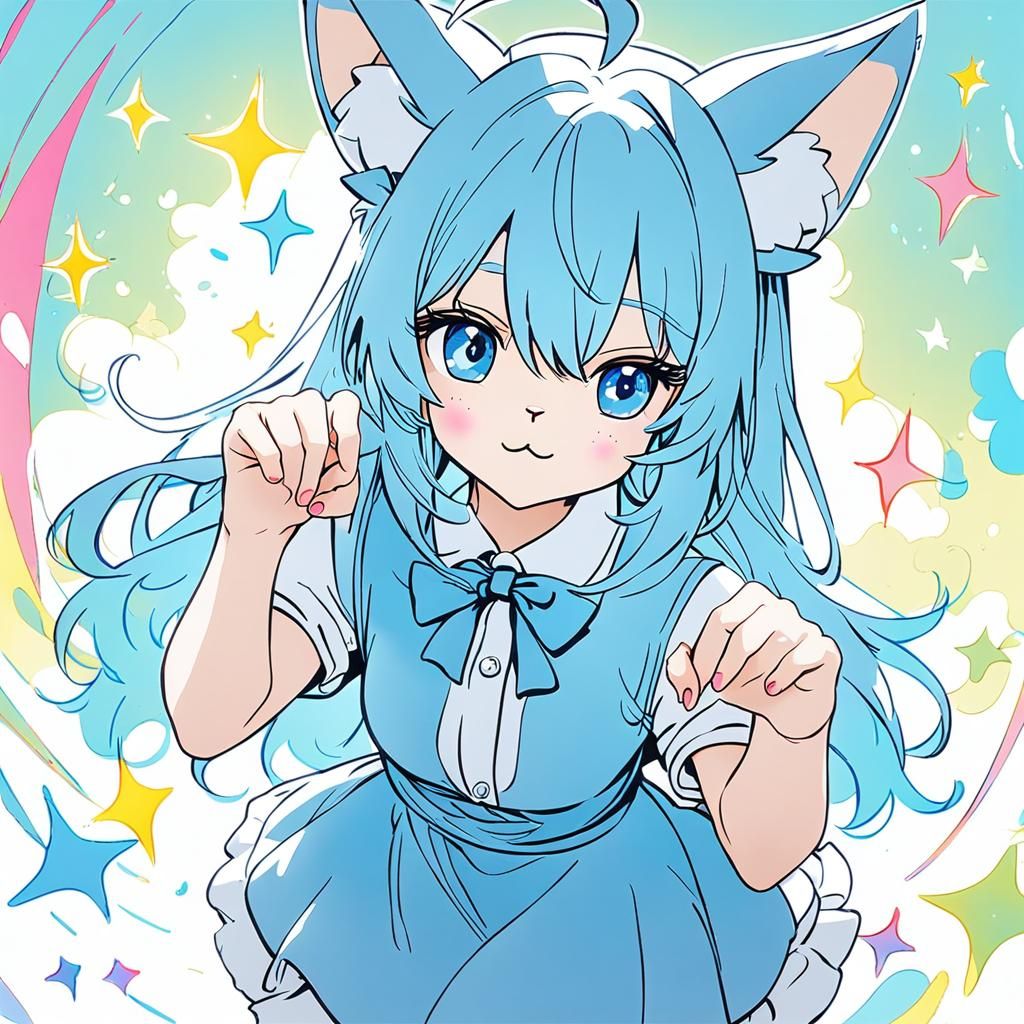 Anime Girl with Fox Ears in Fairy Scene