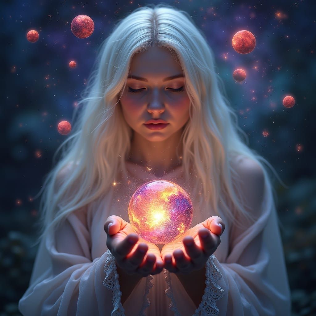 Ethereal Goddess Holding Celestial Cosmos