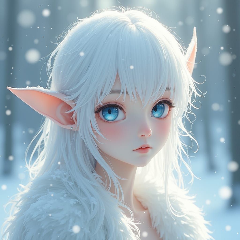Winter Elf Maiden in Soft, Ethereal Anime Style